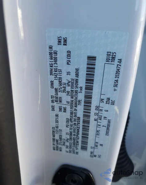 2022 Ford F150 Supercrew из США, поврежденный, VIN 1FTEW1EP8NKE79358